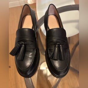 Stuart Weitzman Adrina Black Leather Tassel Loafers size 7 NIB